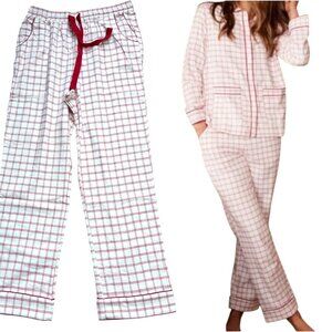 Lake Flannel Pajama Pants Red White Windowpane Check M Women's Cotton Red Piping